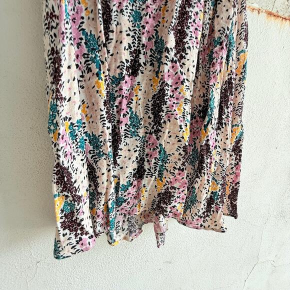 Free People Ivory Floral Tie Front Mini Dress Cutout Waist Cottagecore XS - Picture 5 of 7